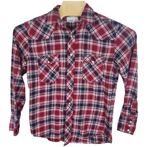 Vintage Men's Wrangler Wrancher Pearl Snap Flannel Plaid Western Shirt - Picture 1 of 4